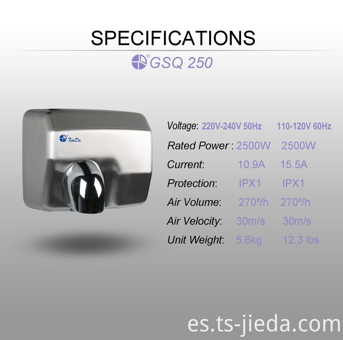 Secador de manos automático con boquilla giratoria de 360 ° Auto hand dryer with 360°revolving nozzle